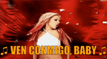 Christina Aguilera Cantando En Un Fondo Rojo GIF - Ven Conmigo Christina Aguilera Ven GIFs