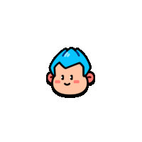 a cartoon of a boy with blue hair drinking from a yellow cup