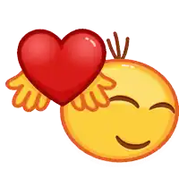 a yellow smiley face with a red heart with wings on it