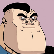 a cartoon drawing of a man with the letter i on his mouth