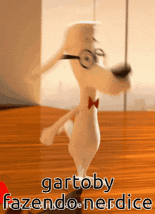 a cartoon dog with glasses and a bow tie is dancing with the words gartoby fazendo nerdice below him