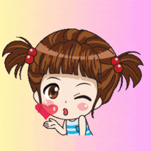 a cartoon of a girl with a red heart in her mouth and the words spirit written below her
