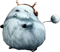a cartoon drawing of a white furry animal with headphones on its head