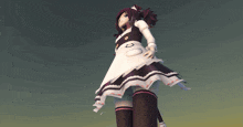 a girl with purple hair is wearing a maid costume