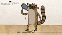 Throwing Soda And Flexing Rigby GIF - Throwing Soda And Flexing Rigby Regular Show GIFs