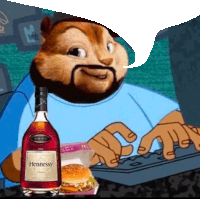 a bottle of hennessy is next to a cartoon character