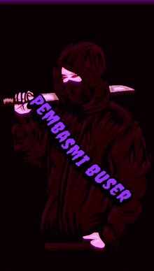 a drawing of a ninja holding a knife with the words pembasmi buser below it