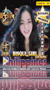 a poster for bisquil girl philippines shows a smiling woman