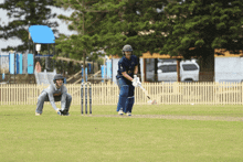 a cricket player wearing a blue jersey with the number 22 on it is batting