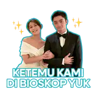 a sticker of a bride and groom with the words ketemu kami di bioskop yuk below them