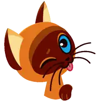a cartoon cat with its eyes closed and a pink tongue