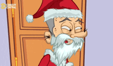 a cartoon of a man dressed as santa claus with comedy central written on the bottom