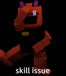a cartoon character is standing in the dark with the words skill issue below it