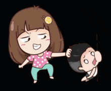 a cartoon of a girl standing next to a boy .