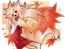 a drawing of a fox with a red ribbon around its neck