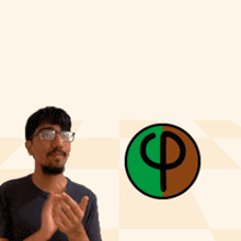 a man applauds in front of a sign that says fibonacci slammy naccislam