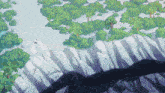 a painting of a landscape with trees and a cliff