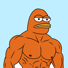 a cartoon drawing of a muscular orange duck with a yellow beak