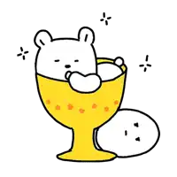 a cartoon of a polar bear sitting in a yellow cup with ice cream .