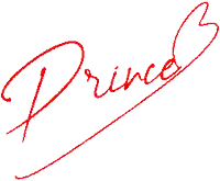 a red signature with the word prince written on it