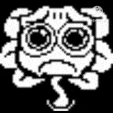 it looks like a pixel art of a cartoon character with a sad face .