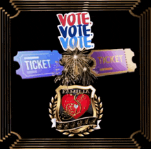 a poster that says vote vote vote with tickets and fireworks in the background