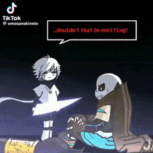 a cartoon of cross and ink sans from undertale talking to each other .