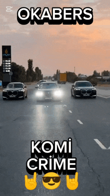 a sign that says okabers and komi crime with a smiley face