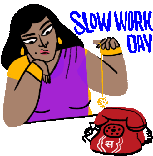 Stri Plays With Yarn With Caption 'Slow Work Day' In English Sticker - Super Stri Slow Work Day Yellow Yarn Stickers