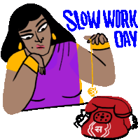 Stri Plays With Yarn With Caption 'Slow Work Day' In English Sticker - Super Stri Slow Work Day Yellow Yarn Stickers