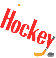 a logo that says let 's play hockey with a yellow stick