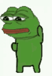 a pixel art of a green frog with a red mouth standing on its hind legs .