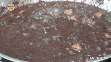 a close up of a pan of food with the words made in animatica on the bottom right