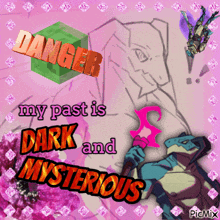 a picture of a dragon with the words danger my past is dark and mysterious on it