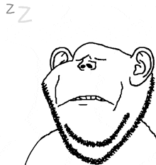 a black and white drawing of a man with a beard and a zzz sign above his head