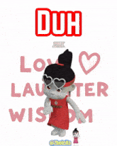 a cartoon girl with a headband that says duh on it