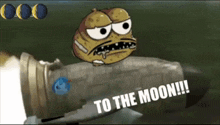 a cartoon character on a rocket with the words to the moon