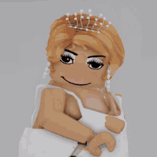 a cartoon character with a crown on her head is wearing a white dress