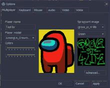 among us options screen with a yellow character