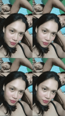 a woman is laying on a bed with a baby sleeping next to her