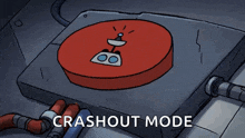 a cartoon character pressing a button that says crashout mode on it