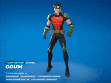 a man in a superhero costume is shown on a blue screen