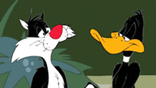 sylvester the cat and daffy duck from looney tunes are standing next to each other