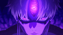 a person with purple hair has a purple eye