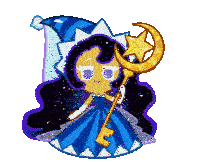 a pixel art drawing of a girl holding a key and a crescent moon