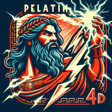 an illustration of a bearded man holding a lightning bolt and the words pelatin 4d