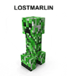 a green minecraft creeper with the name lostmarlin written on it .