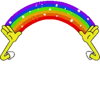 a cartoon of a rainbow with a pair of hands holding it