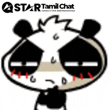 a picture of a panda with a star tamil chat logo in the background