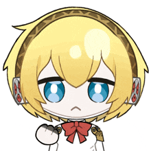 a cartoon drawing of a girl wearing headphones and a red bow